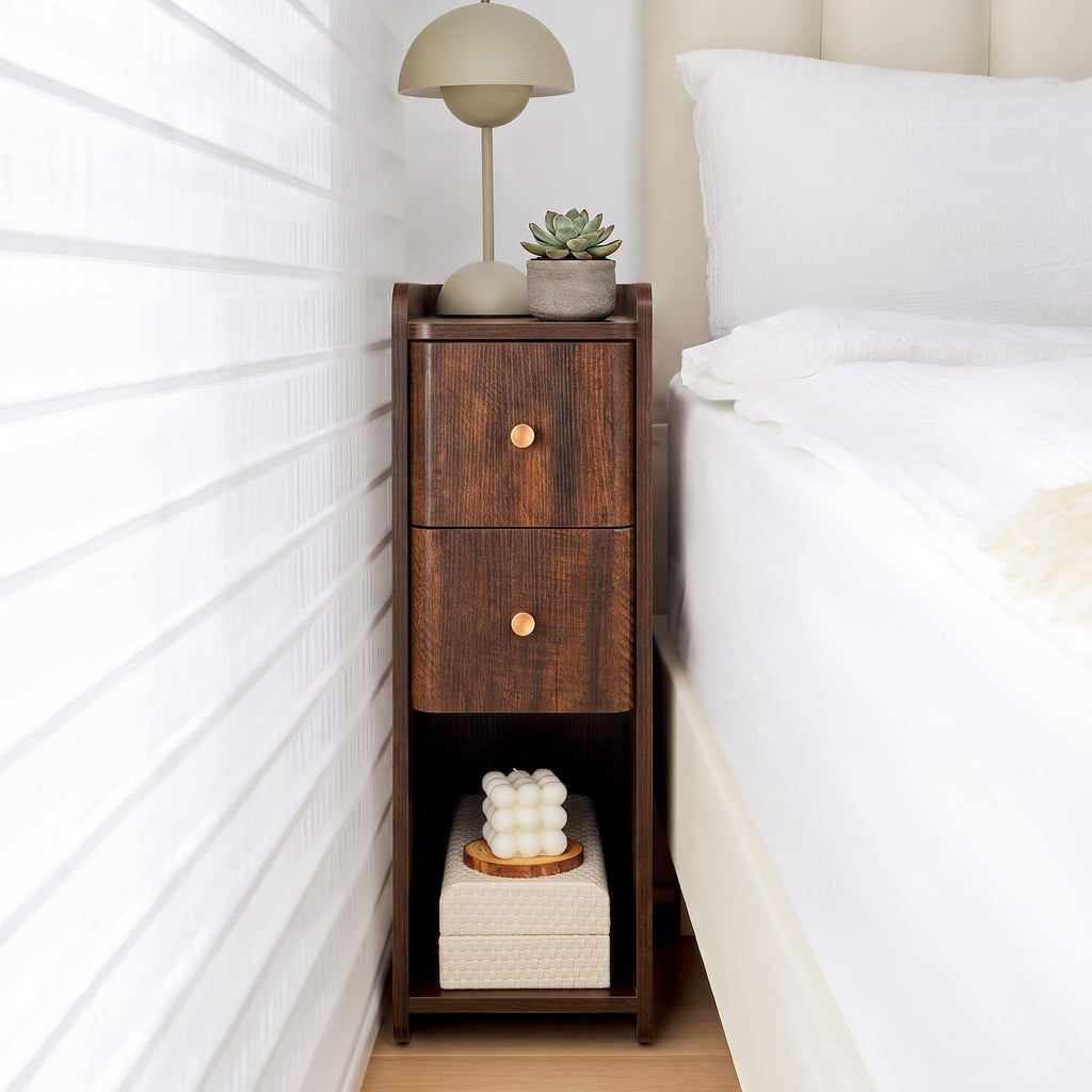 Wooden 2 Drawer Narrow Nightstand C239
