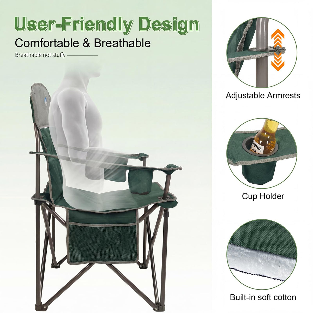 Oversized 2 Pack Heavy Duty Padded Camping Chair with Cooler Bag Y207
