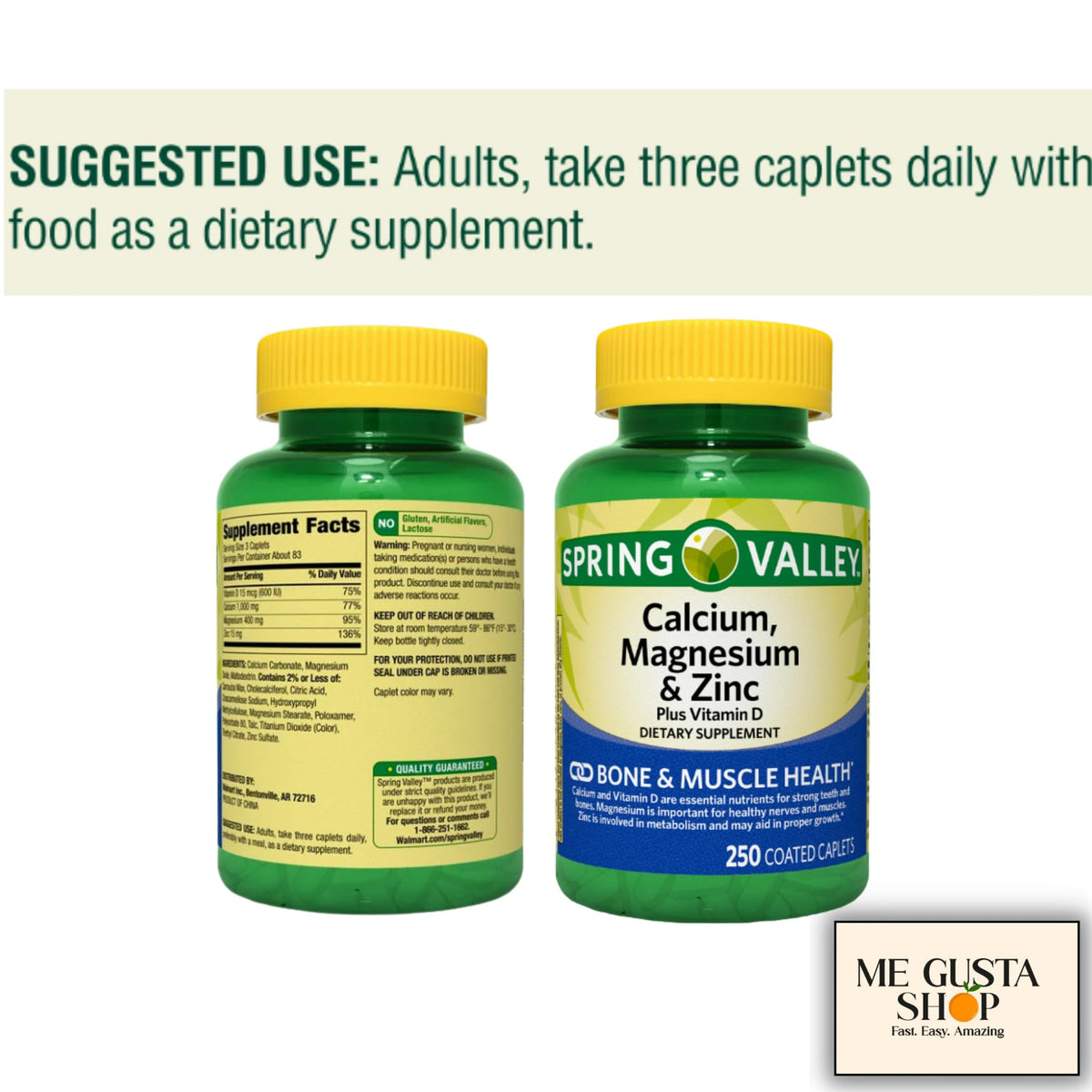 Calcium Magnesium Zinc Plus Vitamin D3 Caplets 500 Count E4245