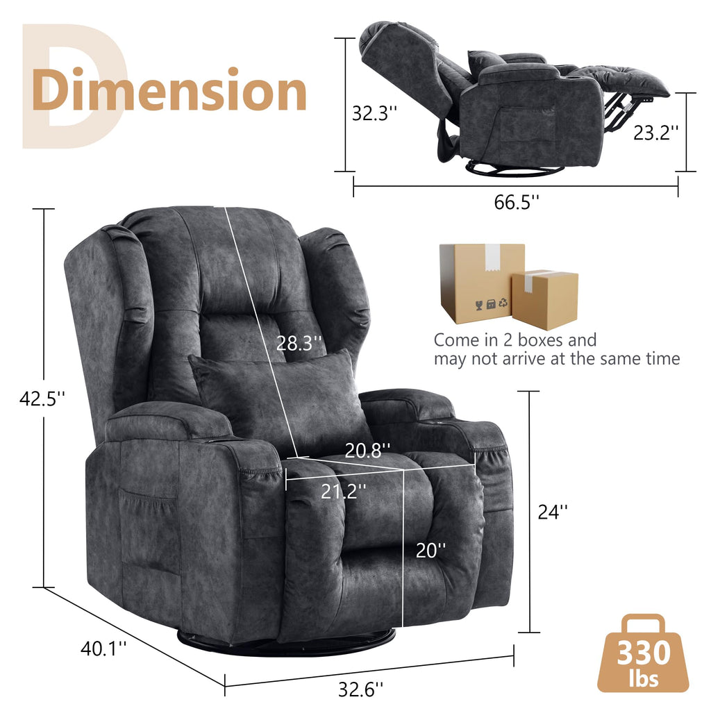 Manual Swivel Rocker Recliner Chair Velvet Grey V603