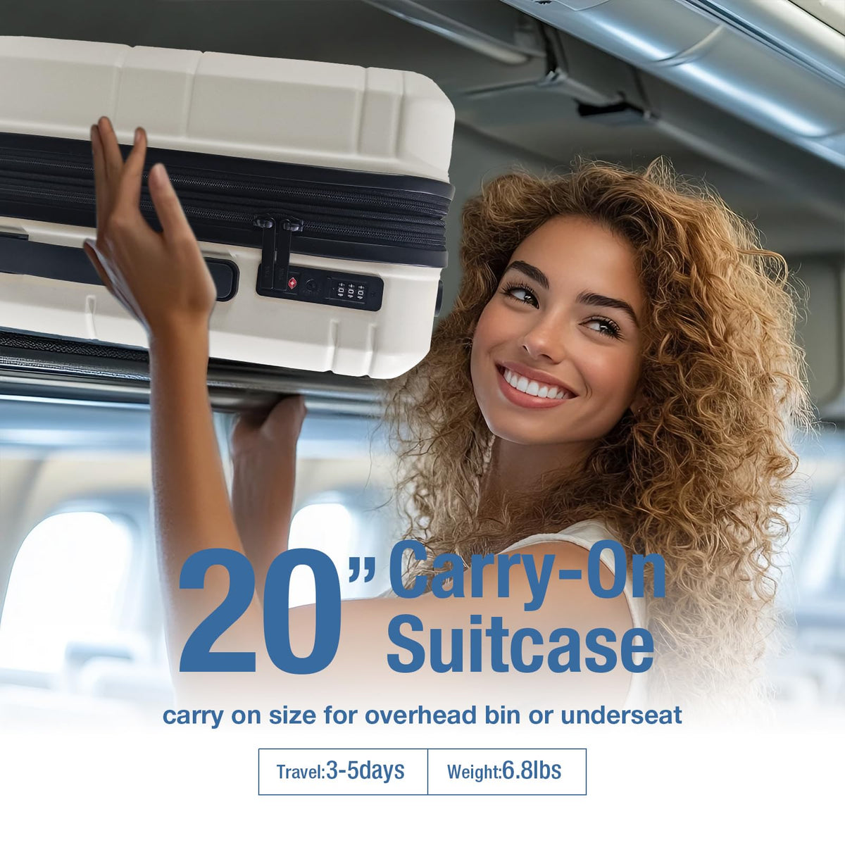 White 20 Inch Hardshell Carry On Luggage L37483
