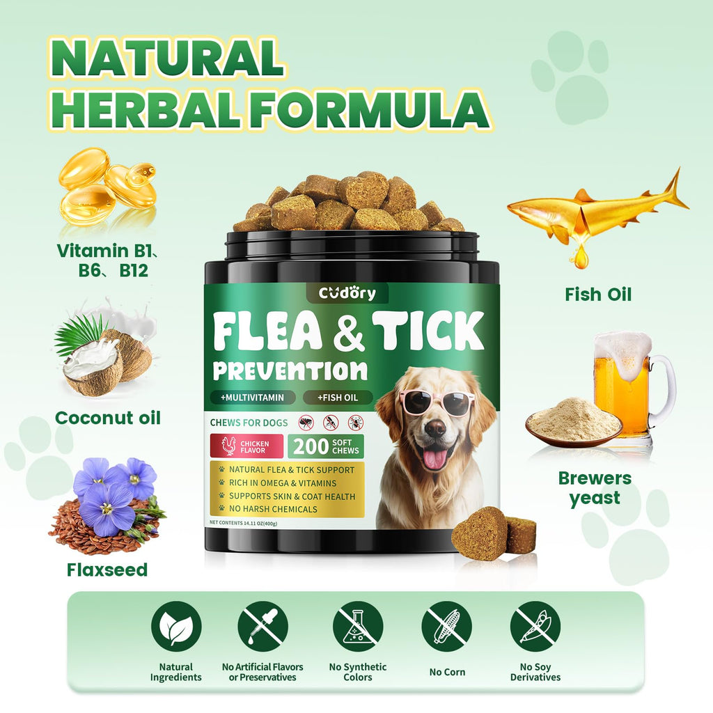 Flea and Tick Prevention for Dogs with Vitamins Fish Oil T822407