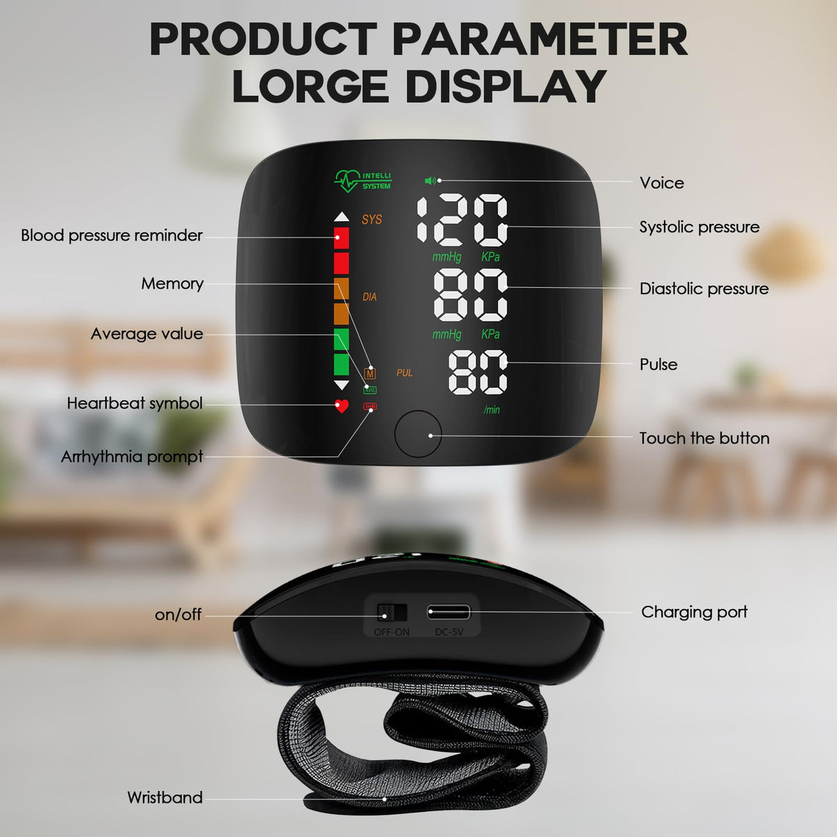 Wrist Blood Pressure Monitor Led Display Black P184