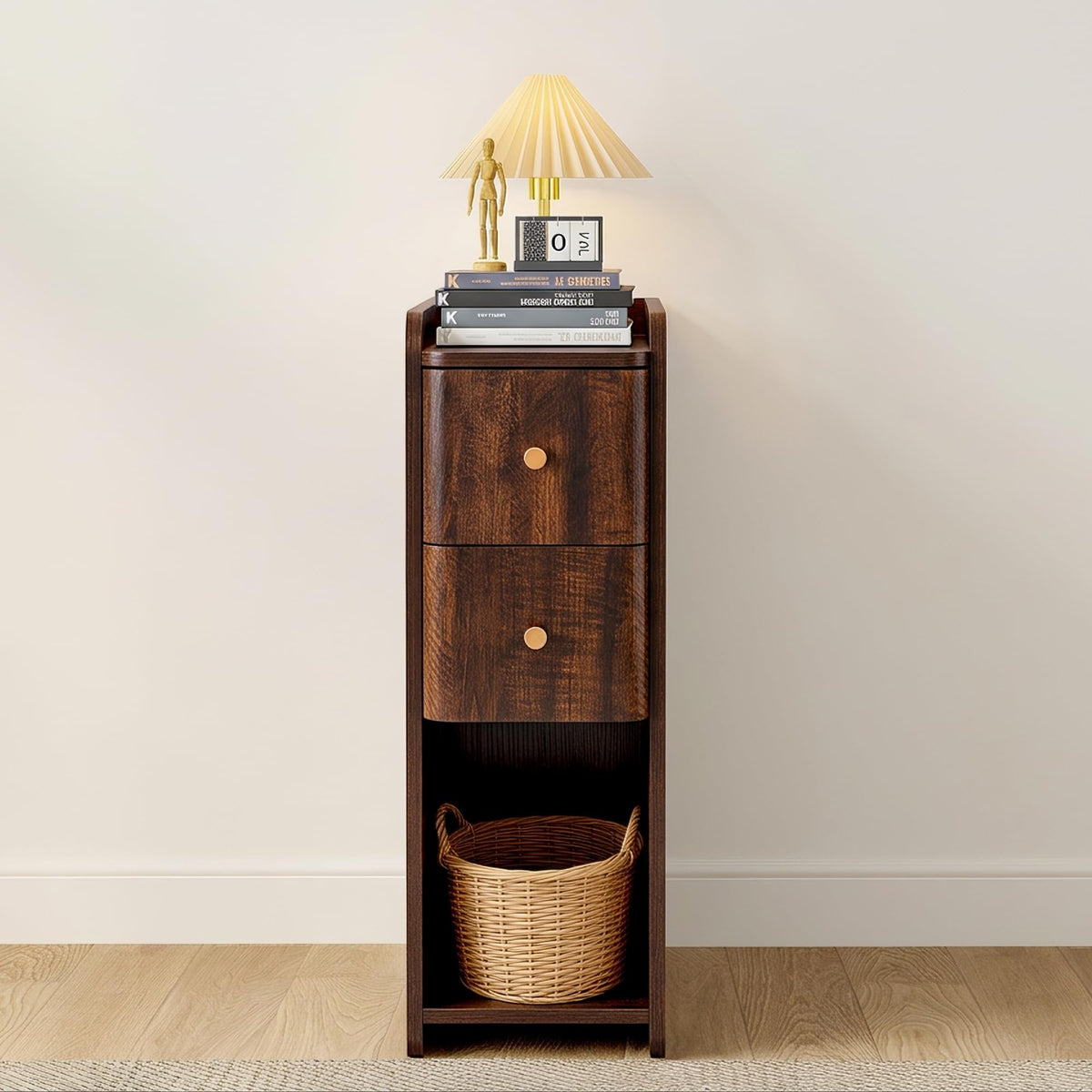 Wooden 2 Drawer Narrow Nightstand C239