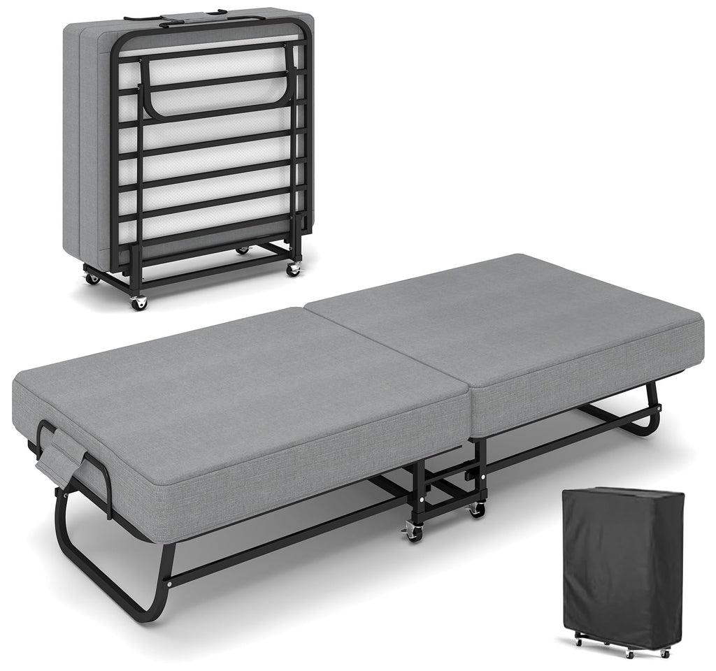 Folding Bed with Mattress and Metal Frame Q71734