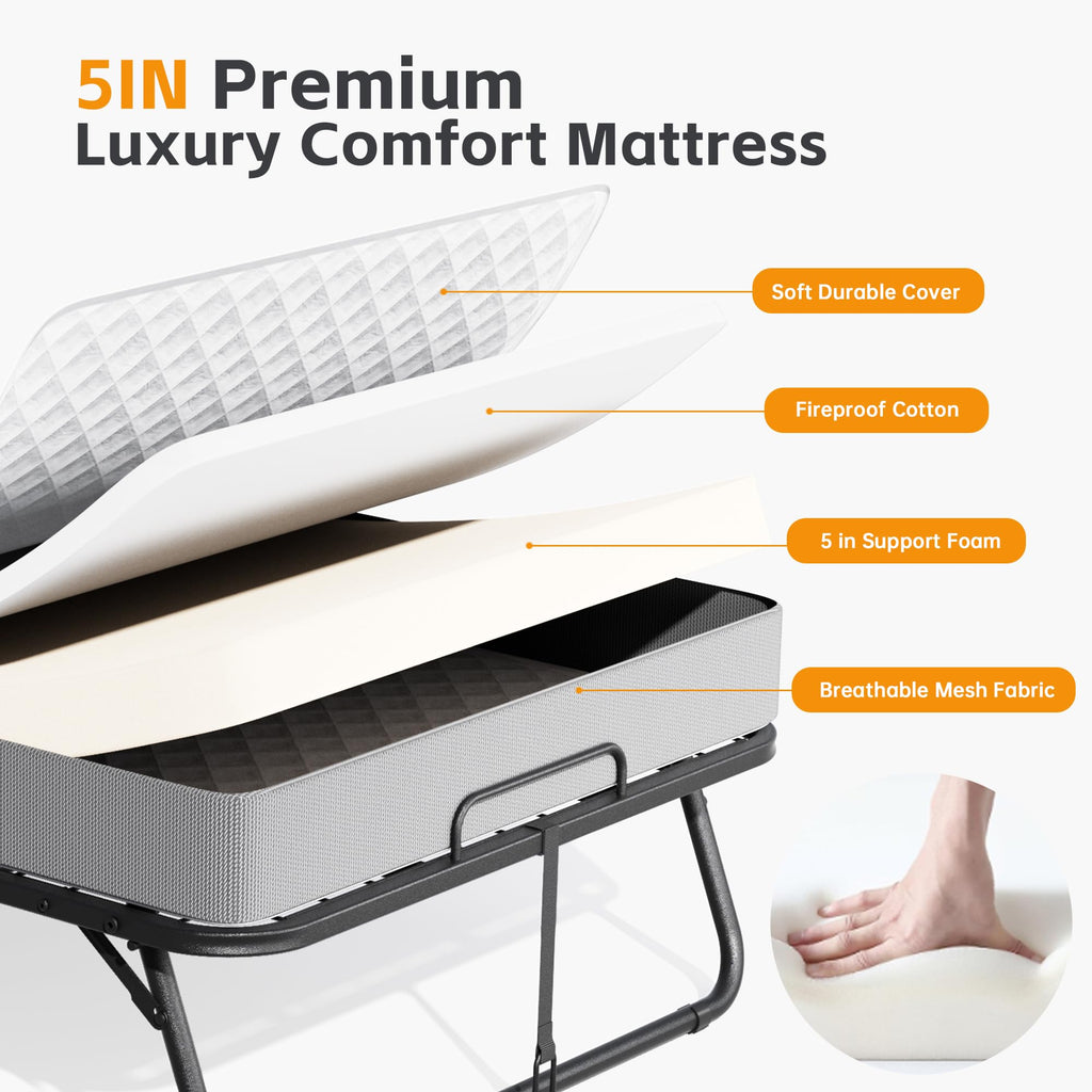 Folding Bed with Mattress, Portable Roll Away Bed, 75" x 31" J83352