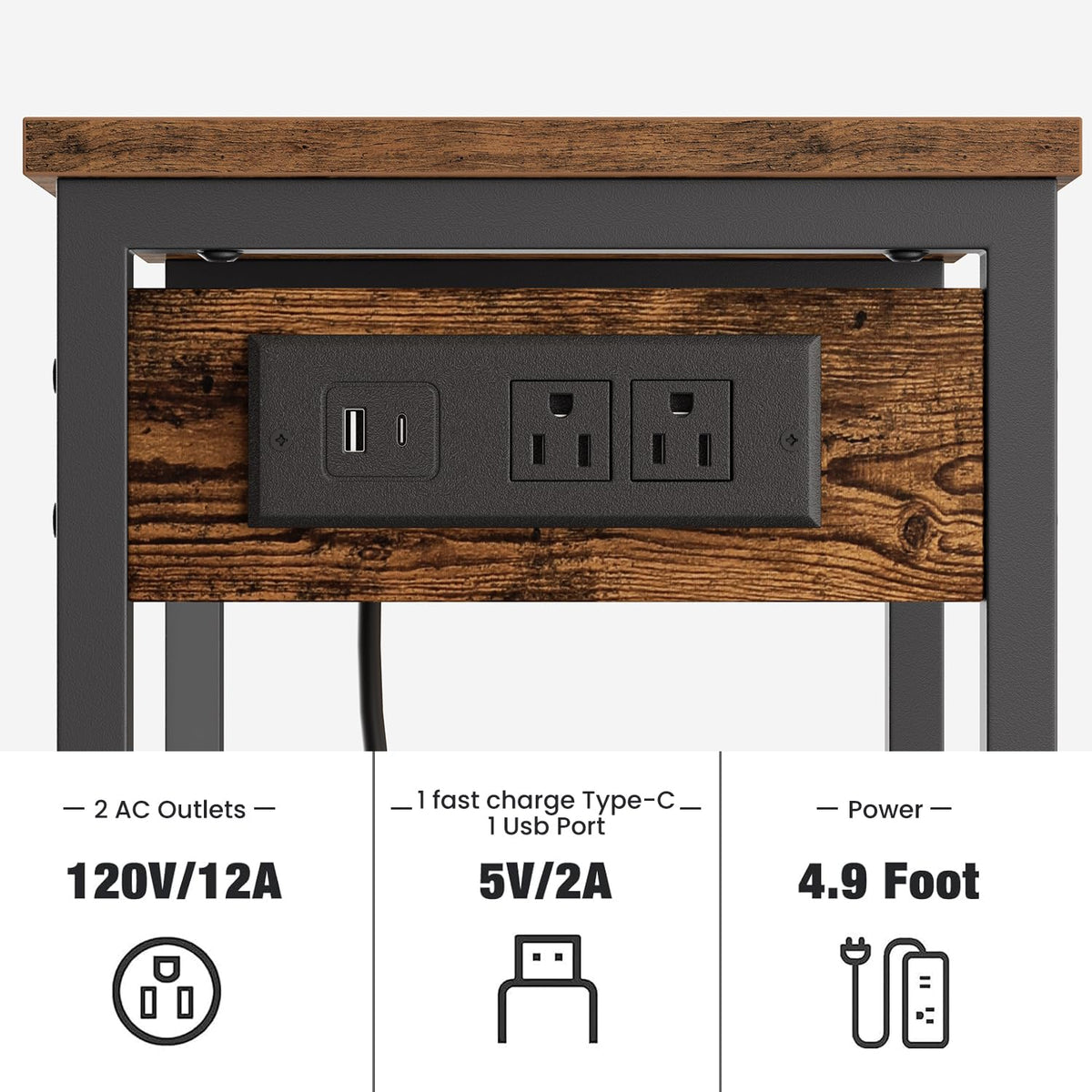 Tall End Table with Charging Station Y251073