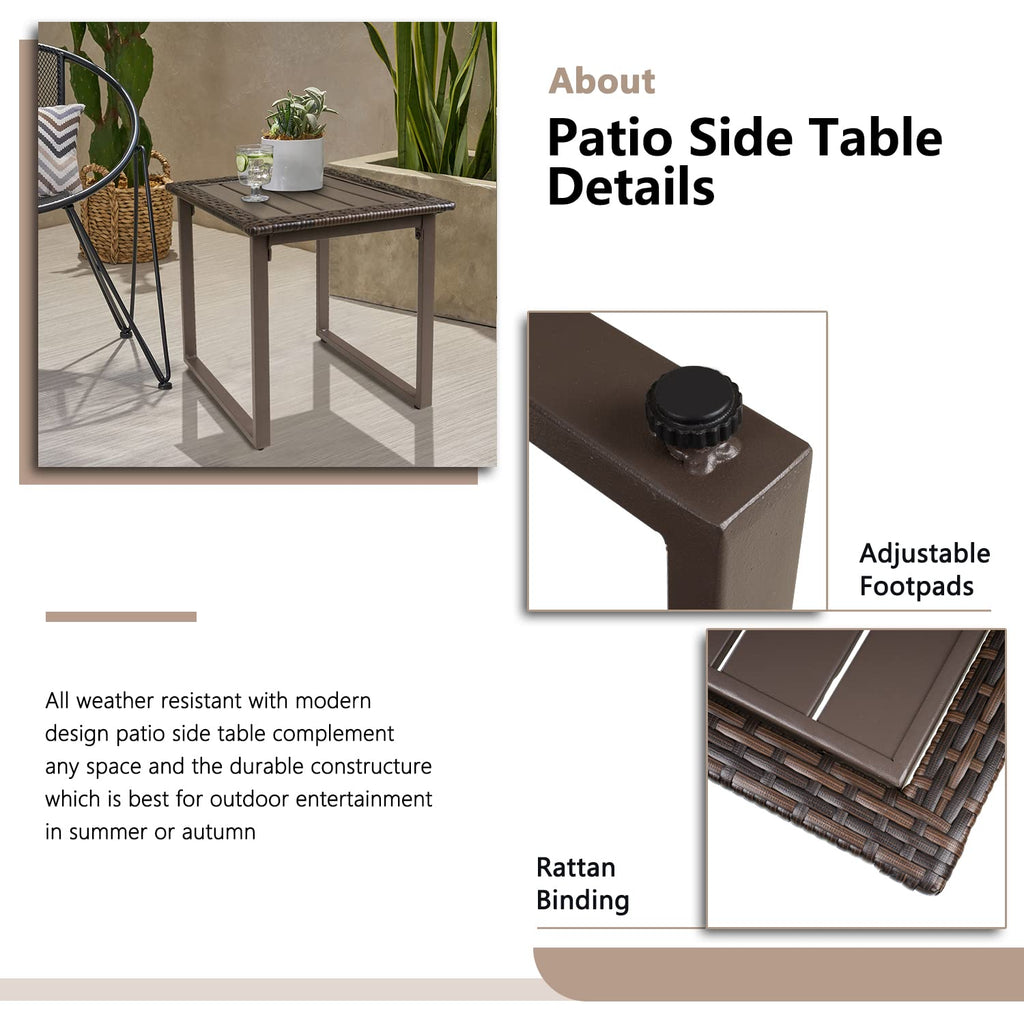 Brown Wicker Outdoor Side Table Set of 2 R978