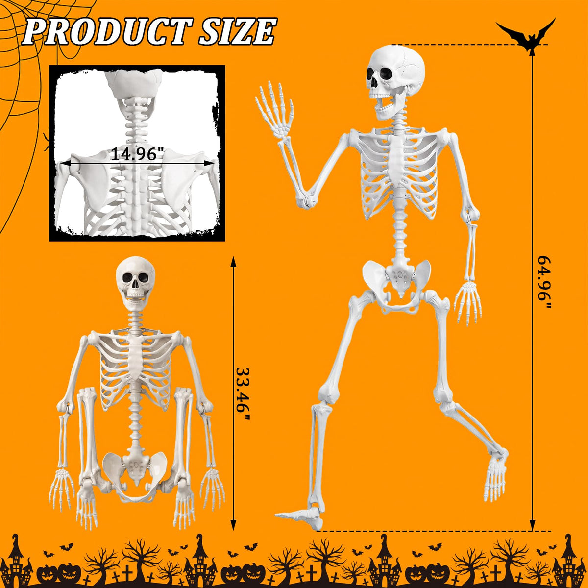 Halloween Life Size Human Skeleton with Posable Joint Q2435