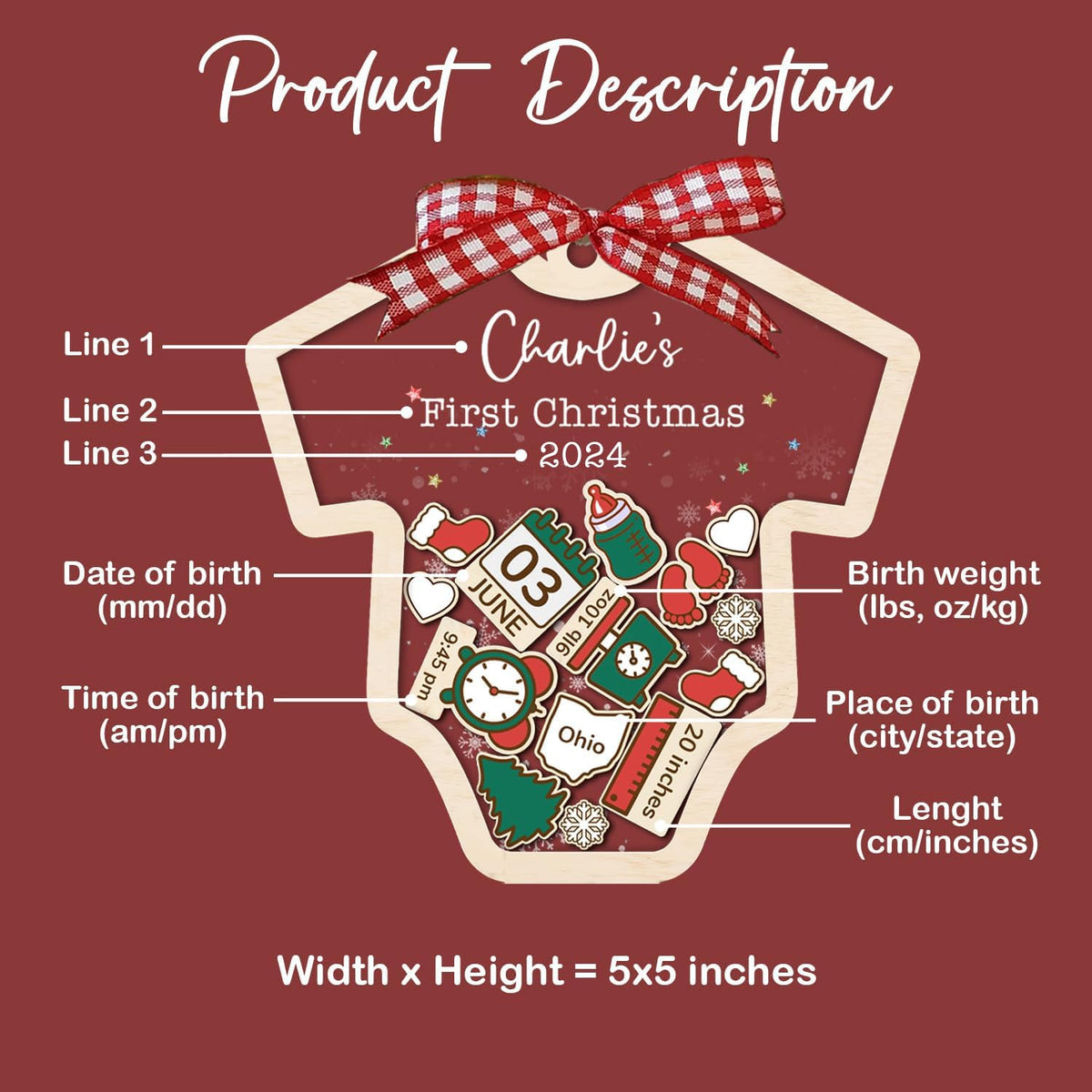 Baby's First Christmas Ornament 2026 Acrylic Wooden 5" H339929