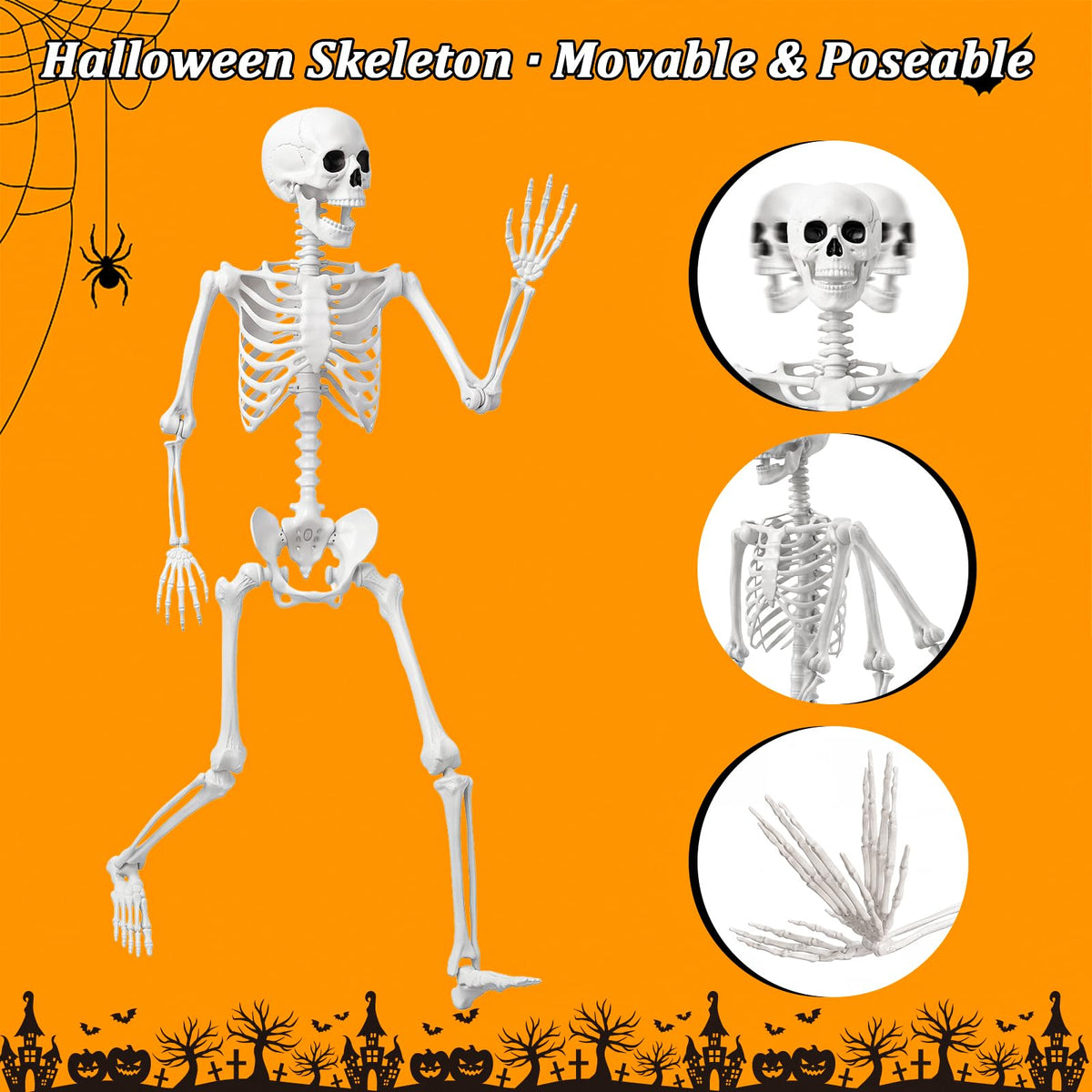 Halloween Life Size Human Skeleton with Posable Joint Q2435