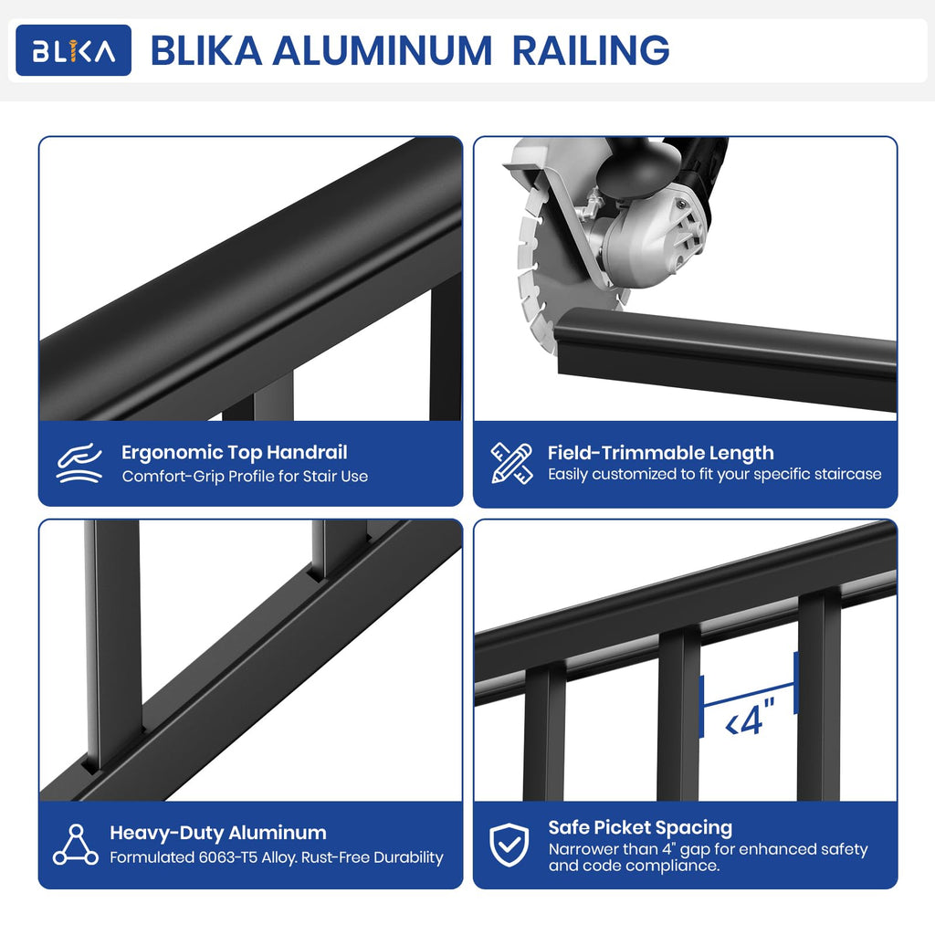 36 in. x 8 ft. Matte Black Aluminum Stair Railing Kit I18930