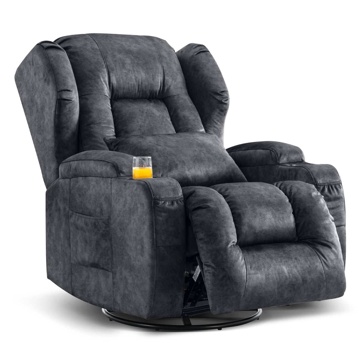Manual Swivel Rocker Recliner Chair Velvet Grey V603