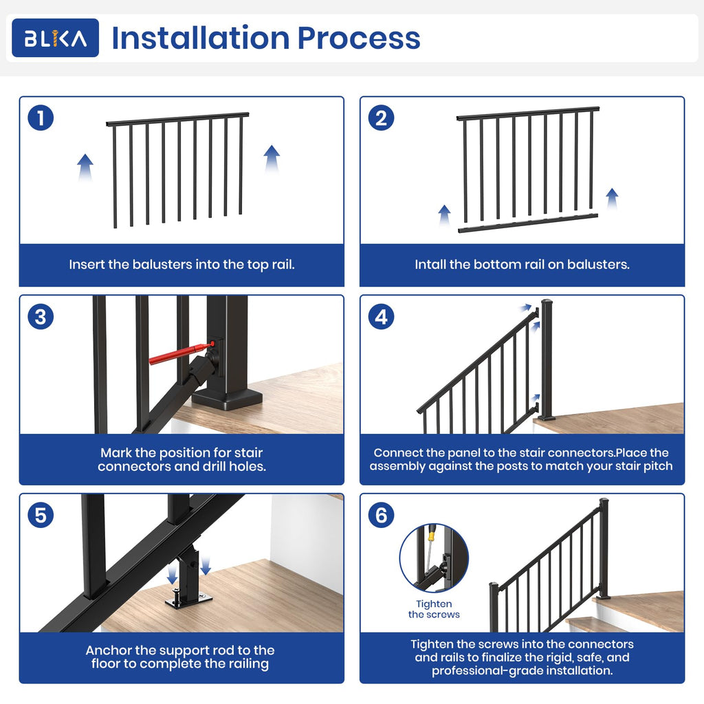 36 in. x 8 ft. Matte Black Aluminum Stair Railing Kit I18930