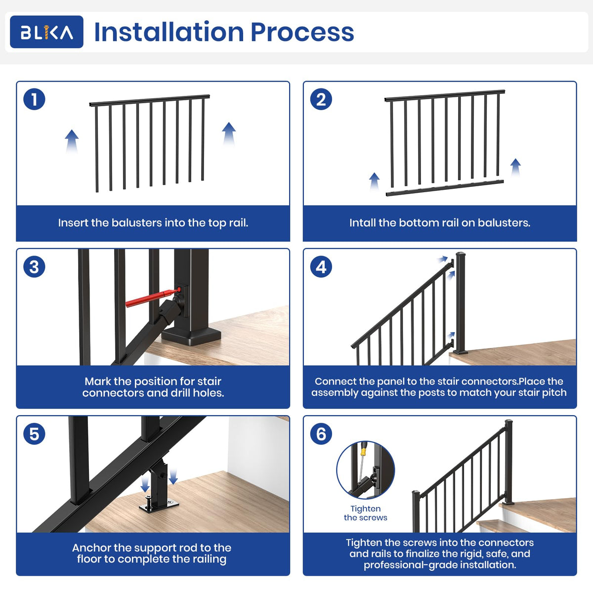 36 in. x 8 ft. Matte Black Aluminum Stair Railing Kit I18930