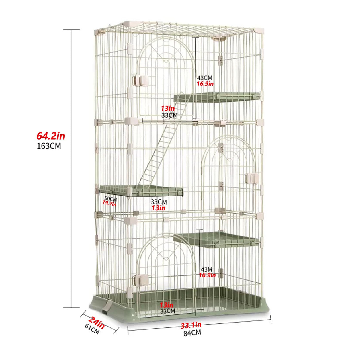 3/4-Tier Wire Cat Cage Playpen Kennel with Hammock H418