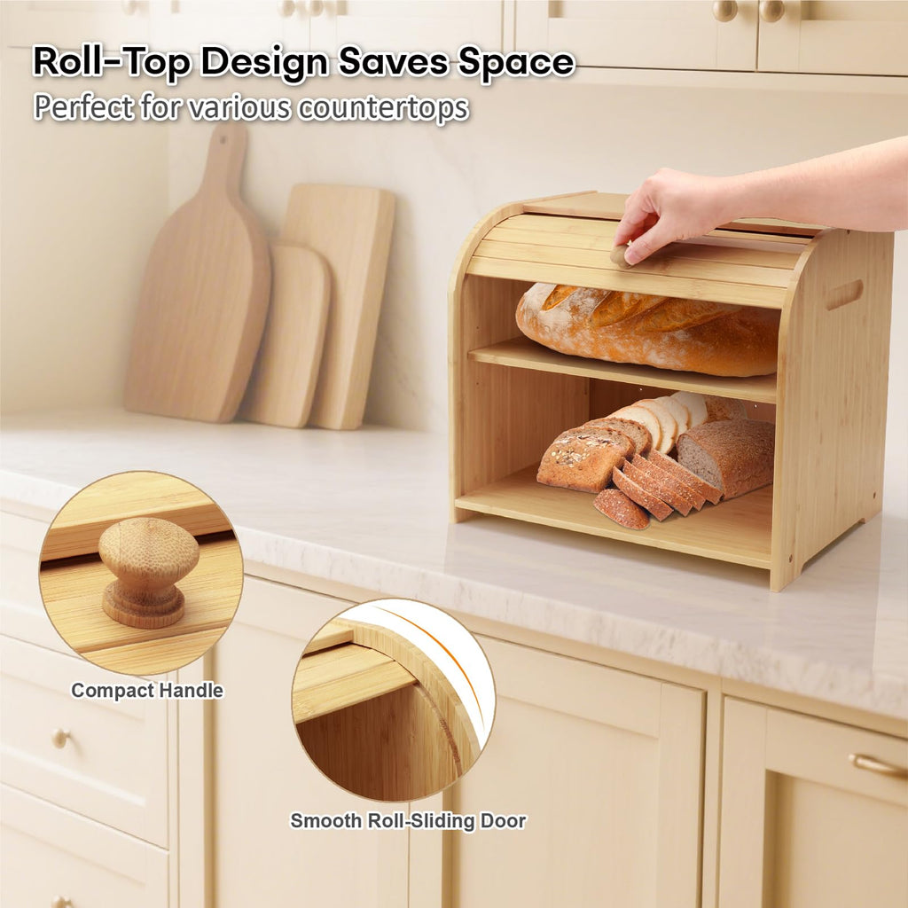 Bamboo 2-Tier Roll-Top Bread Box D631917