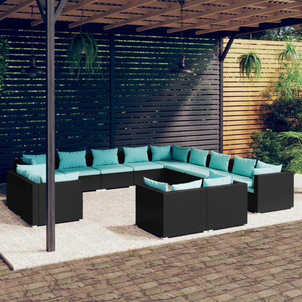 Black 13-Piece PE Rattan Outdoor Sectional Sofa B439