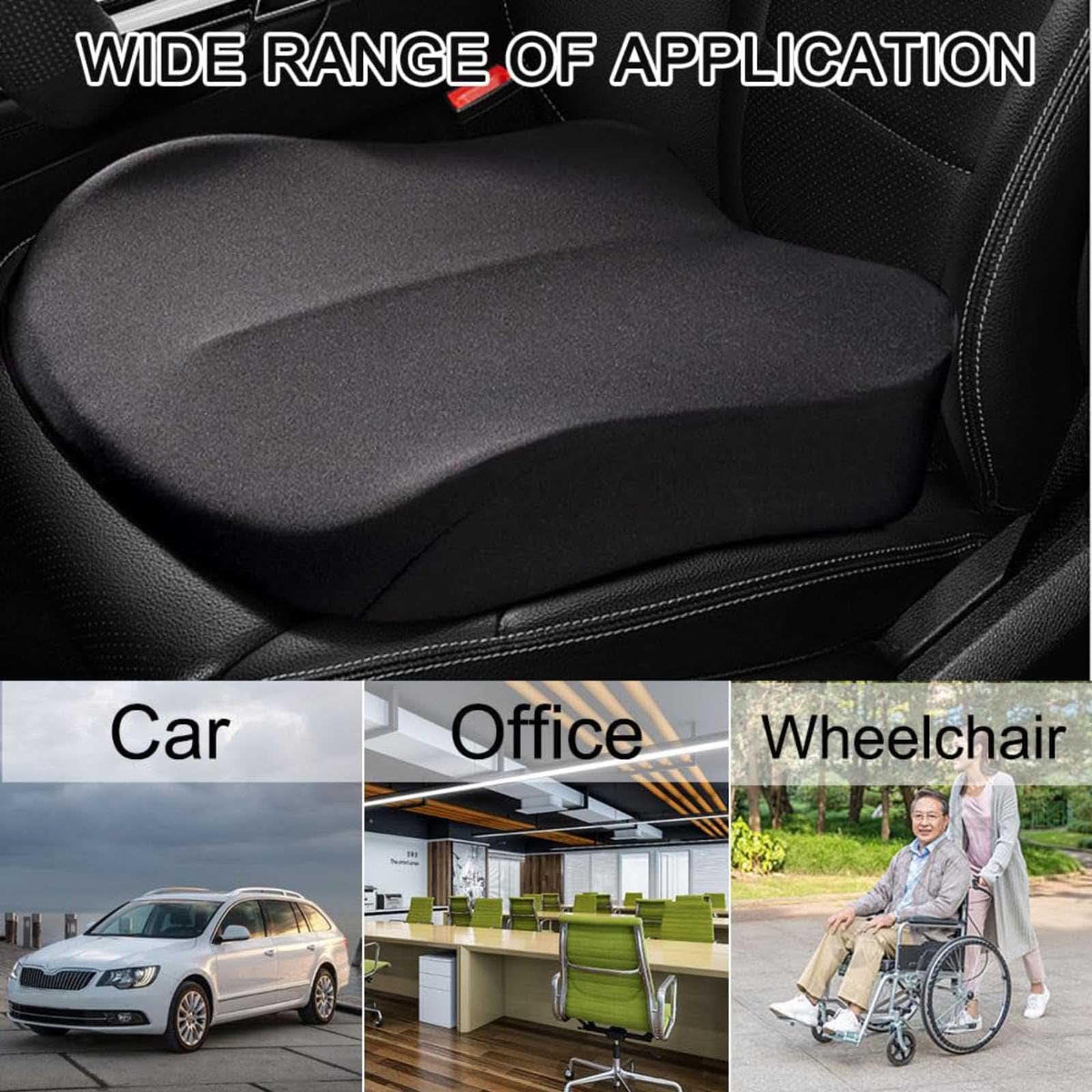 Memory Foam Seat Cushion Non-Slip Car Booster Pad with Adjustable Strap Q36832