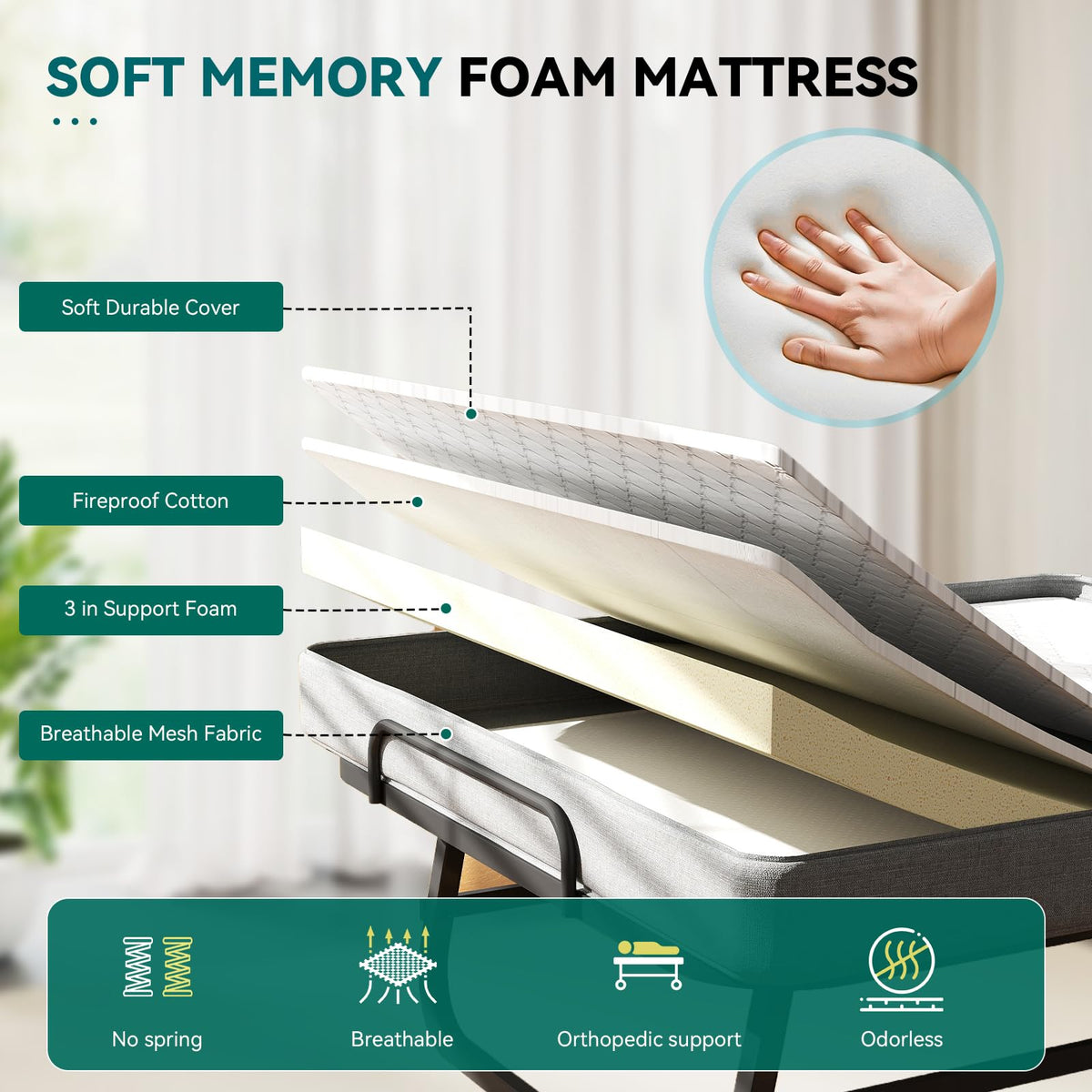 Folding Bed with Mattress and Metal Frame Q71734