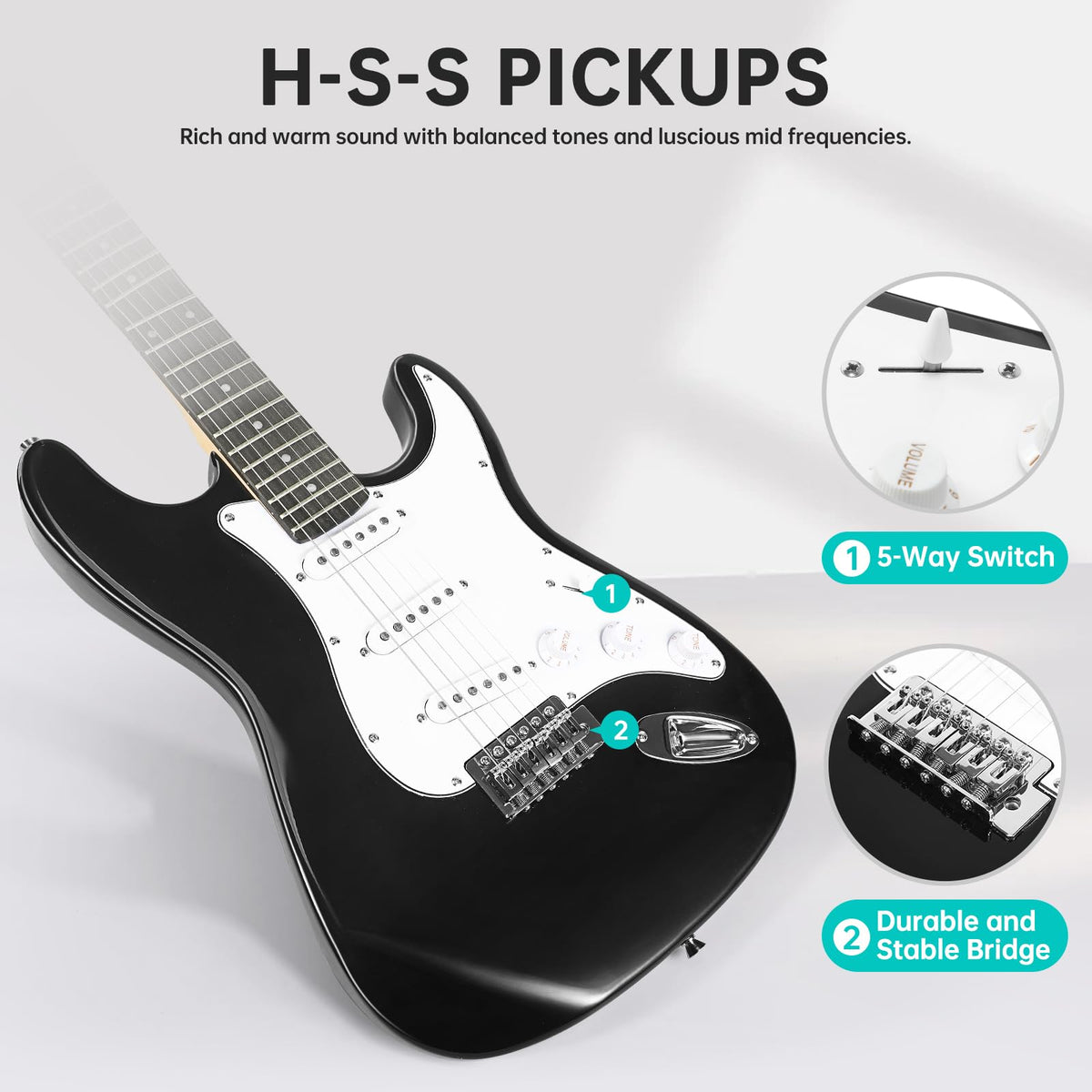 39 Inch Solid Full-size Electric Guitar with Amplifier Bag K64084