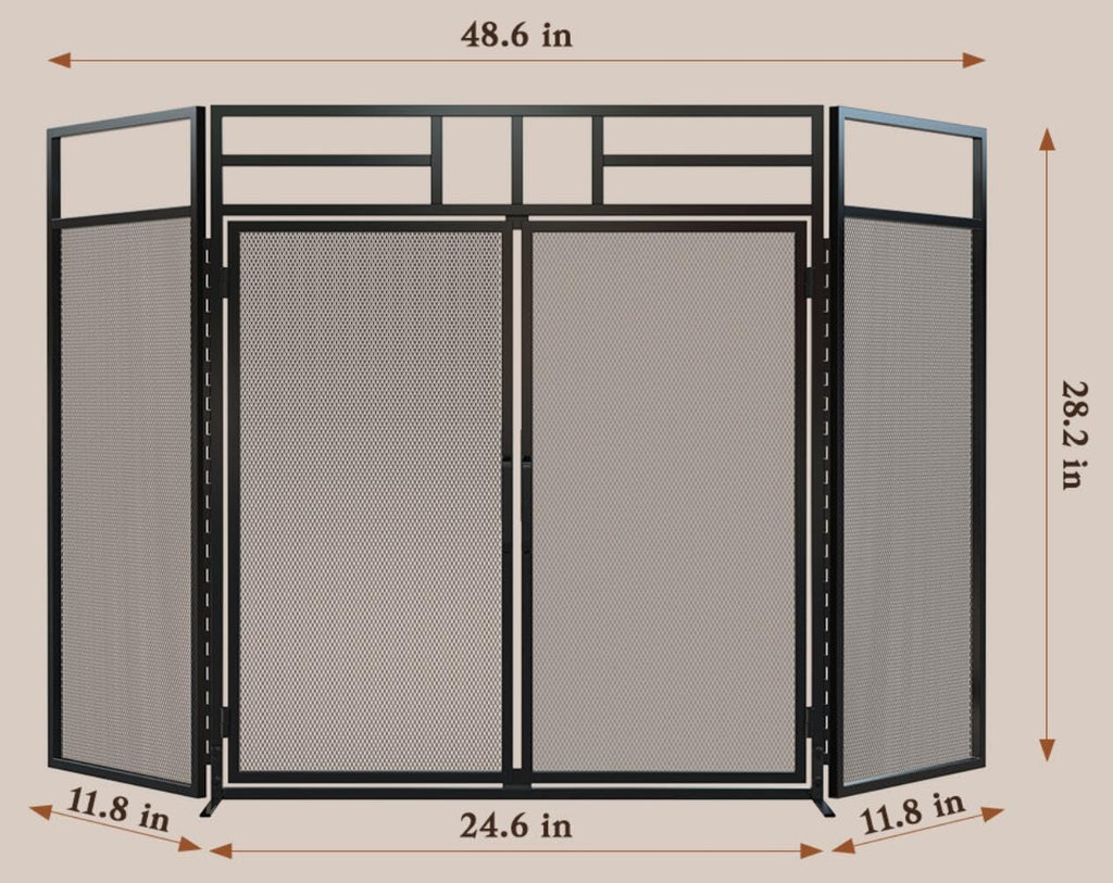 3-Panel Magnetic Fireplace Screen Wrought Iron Spark Guard H21895
