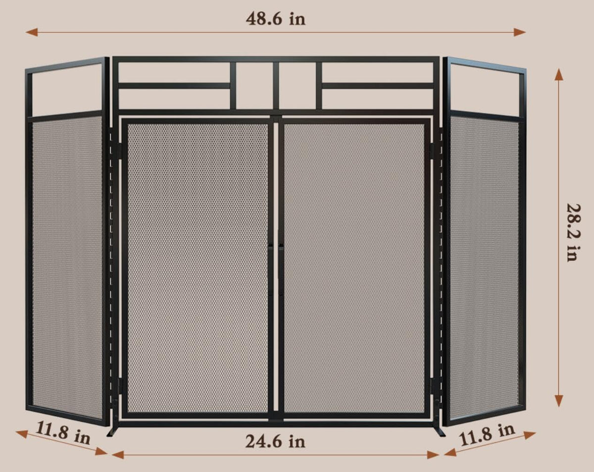 3-Panel Magnetic Fireplace Screen Wrought Iron Spark Guard H21895