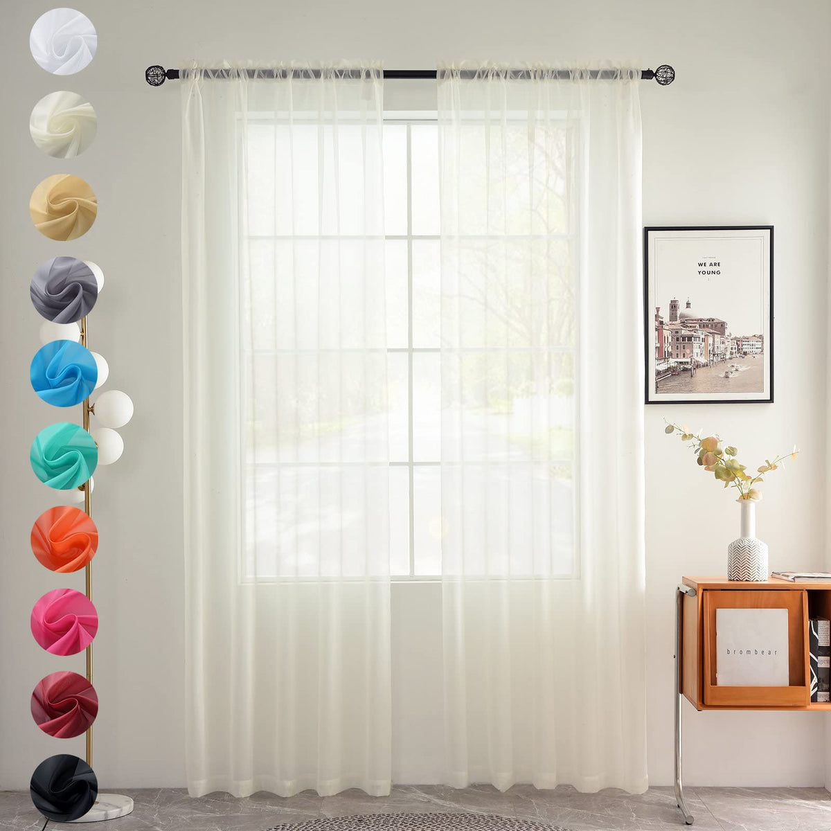 Solid Sheer Rod Pocket Curtain 2 Panels 52 Inch Width 84 Inch Long T935551