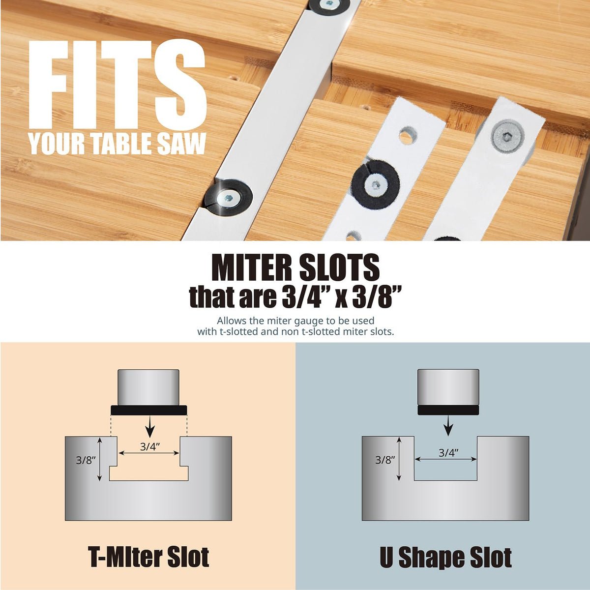 Table Saw Miter Gauge with 27 Angle Stops and T-Slot Miter Bar M298265