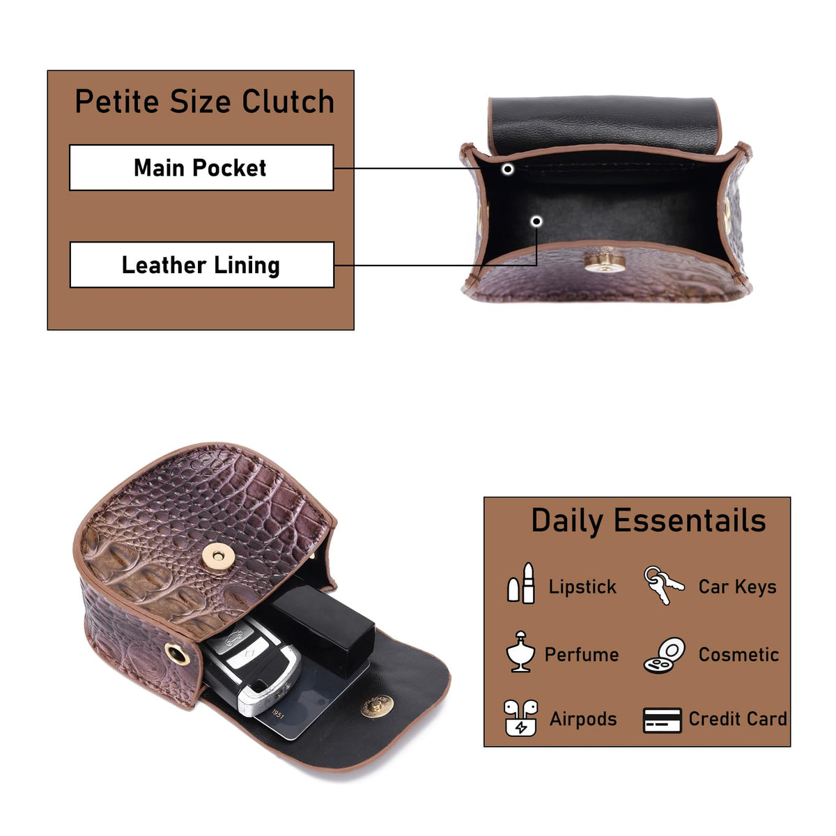 Mini Crocodile Embossed Leather Clutch R933