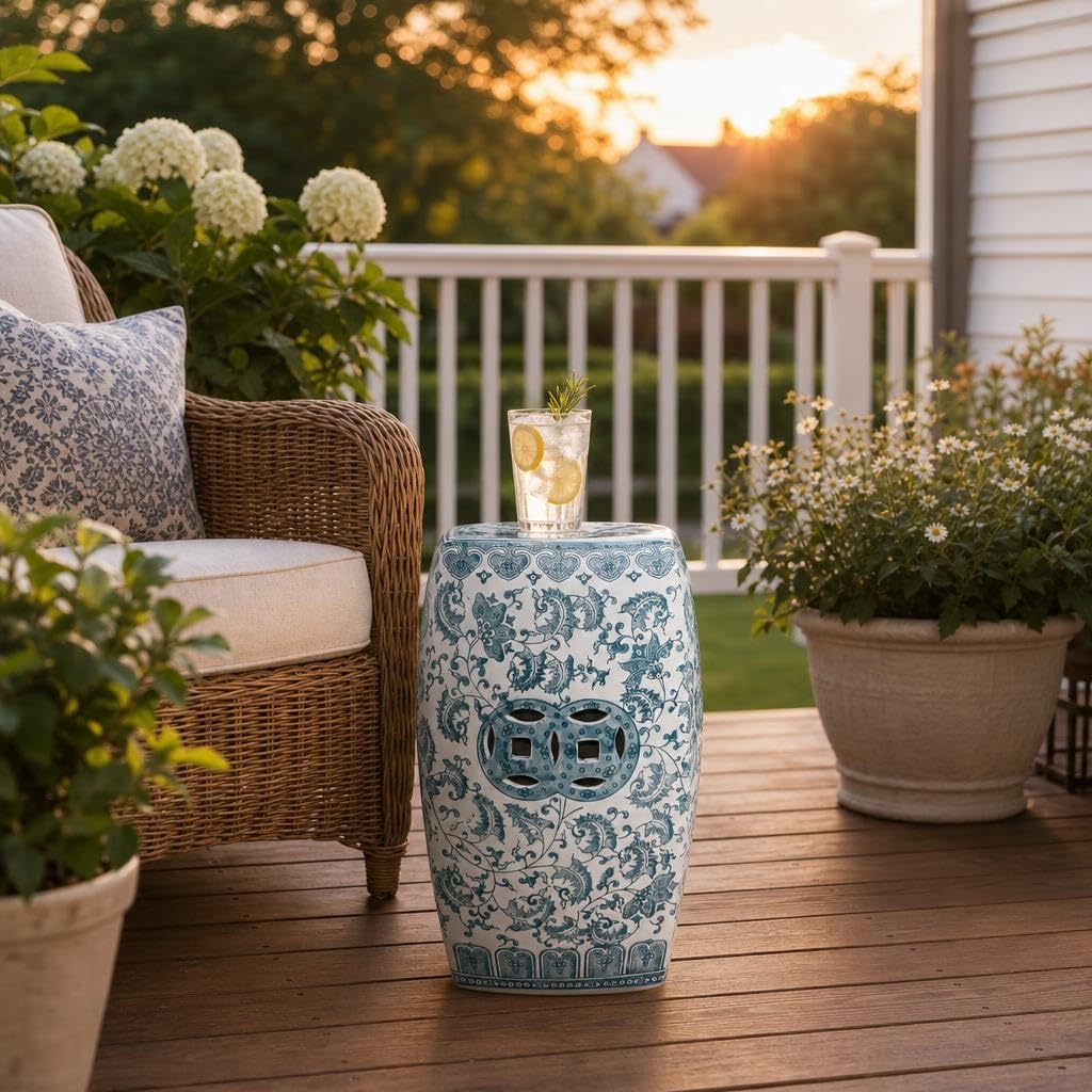 Teal Blue Ceramic Garden Stool U71194