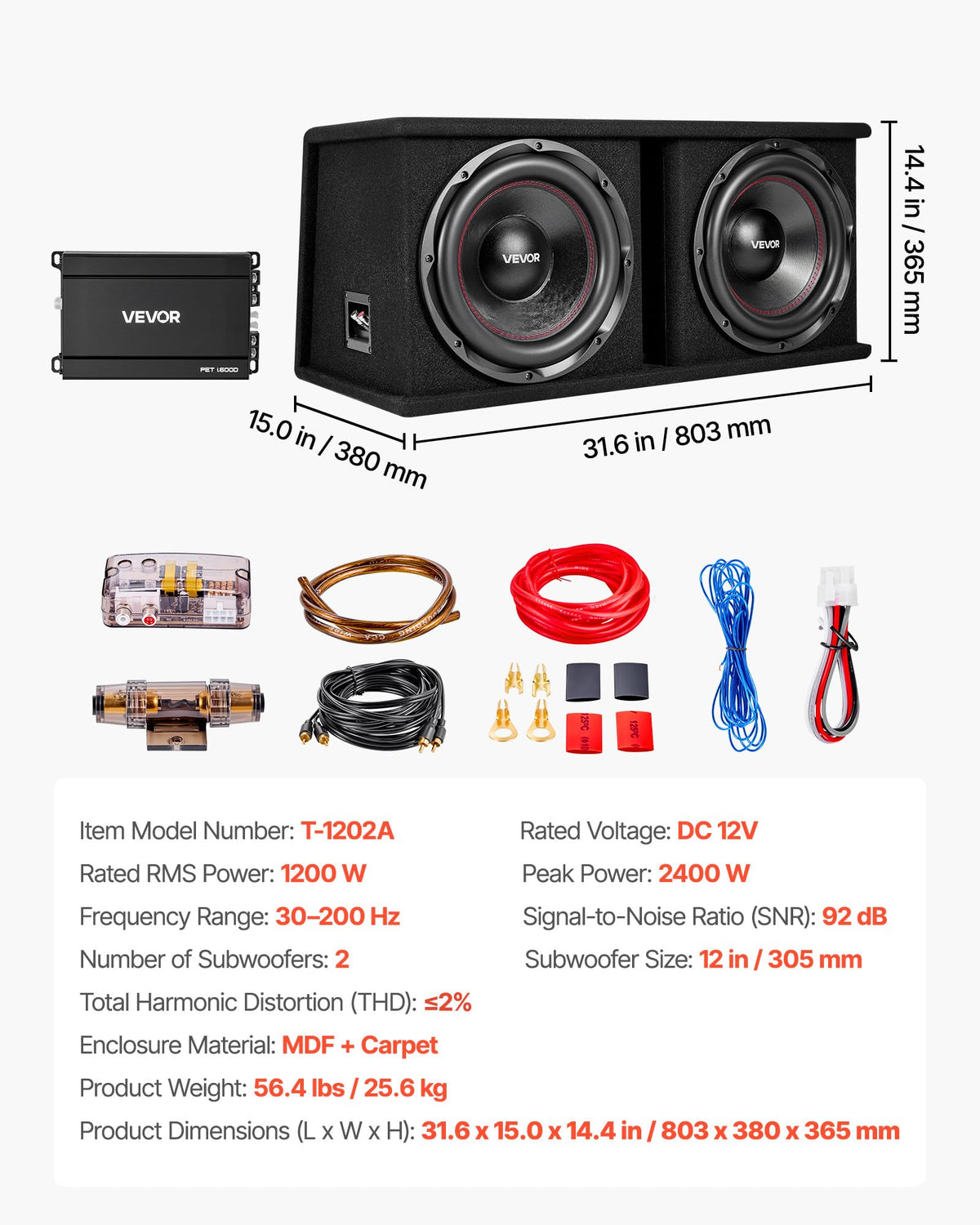 Dual 12" Enclosed Powered Subwoofer with Amplifier N95725