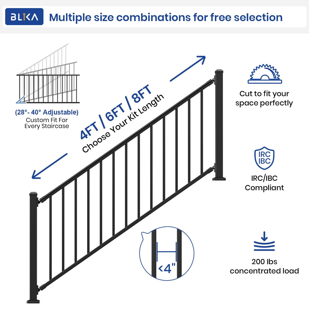36 in. x 8 ft. Matte Black Aluminum Stair Railing Kit I18930
