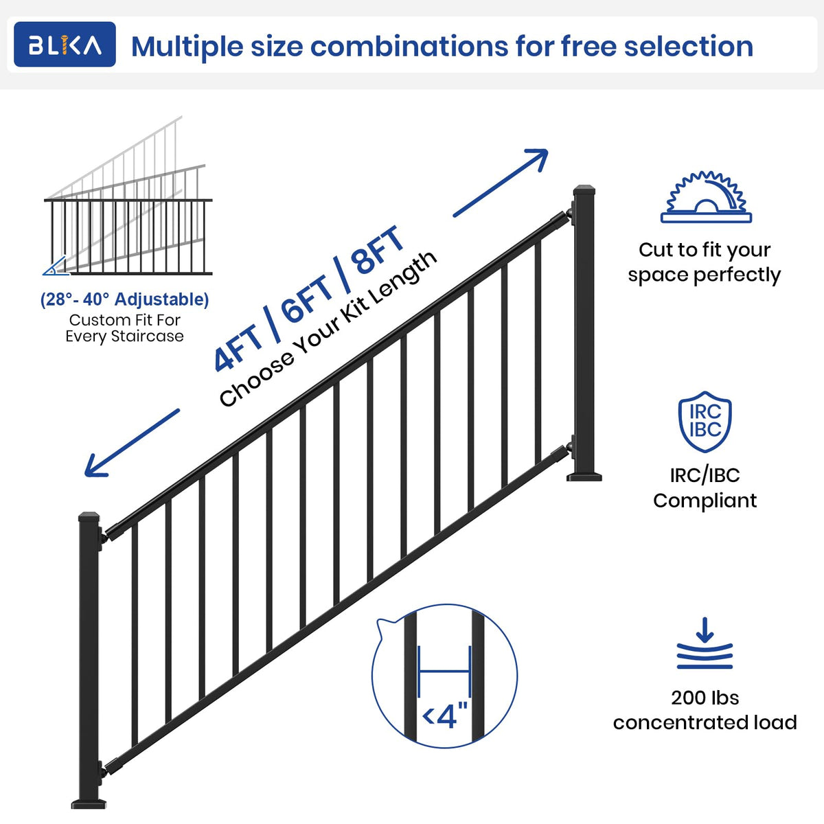 36 in. x 8 ft. Matte Black Aluminum Stair Railing Kit I18930