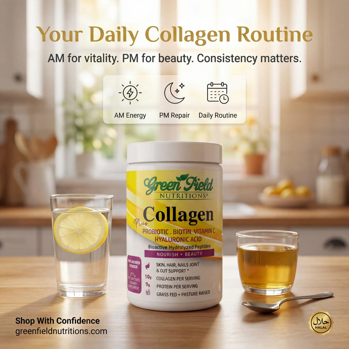 Halal Collagen Peptides Powder 9g Probiotic Biotin 277g R205423