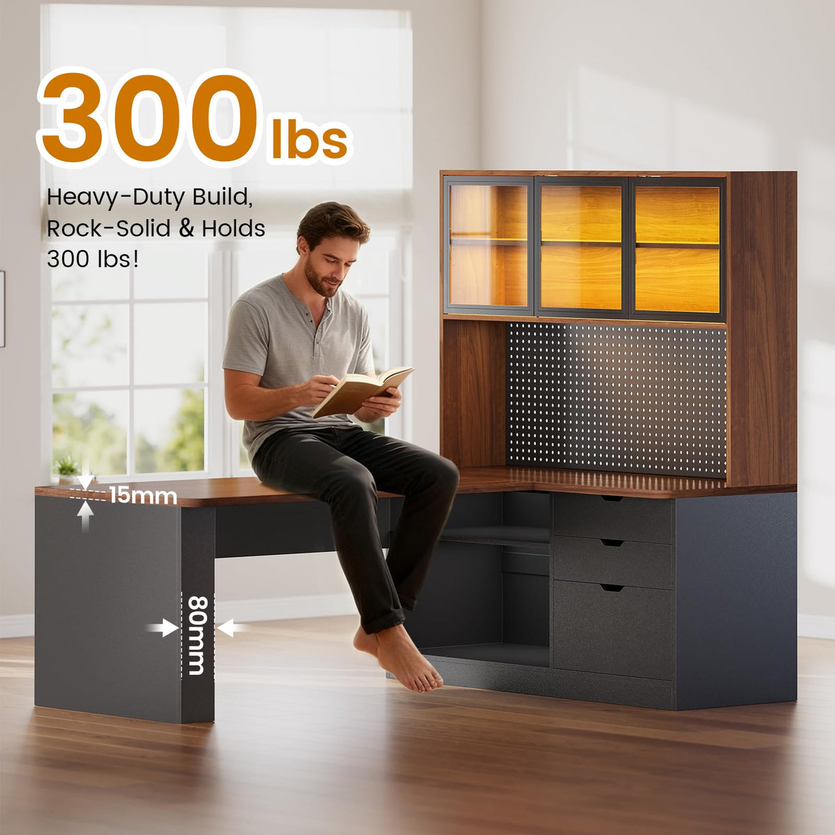 L Shaped Computer Desk with Drawer and Bookshelf M377