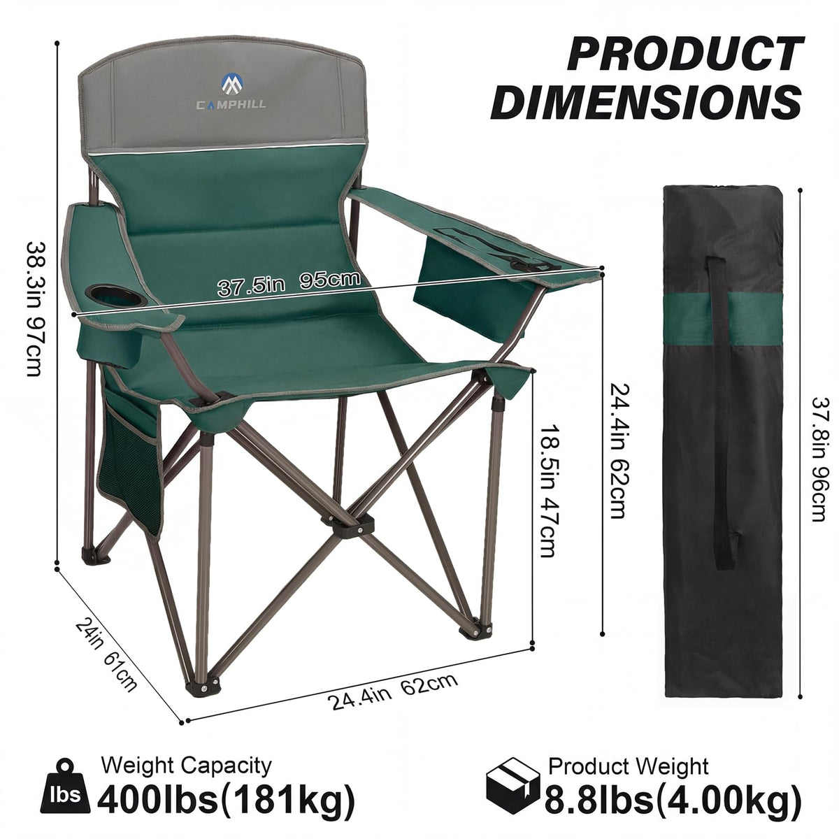 Oversized 2 Pack Heavy Duty Padded Camping Chair with Cooler Bag Y207
