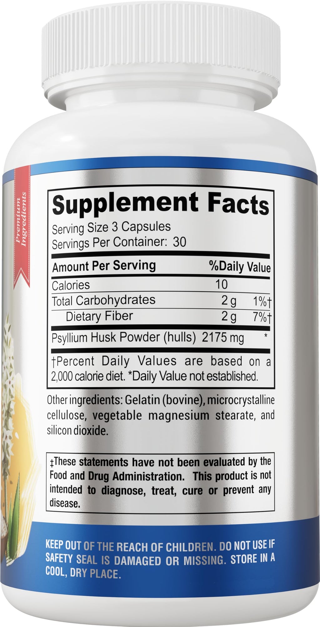 Psyllium Husk Dietary Fiber Supplement 2175mg 90 Capsules Y280