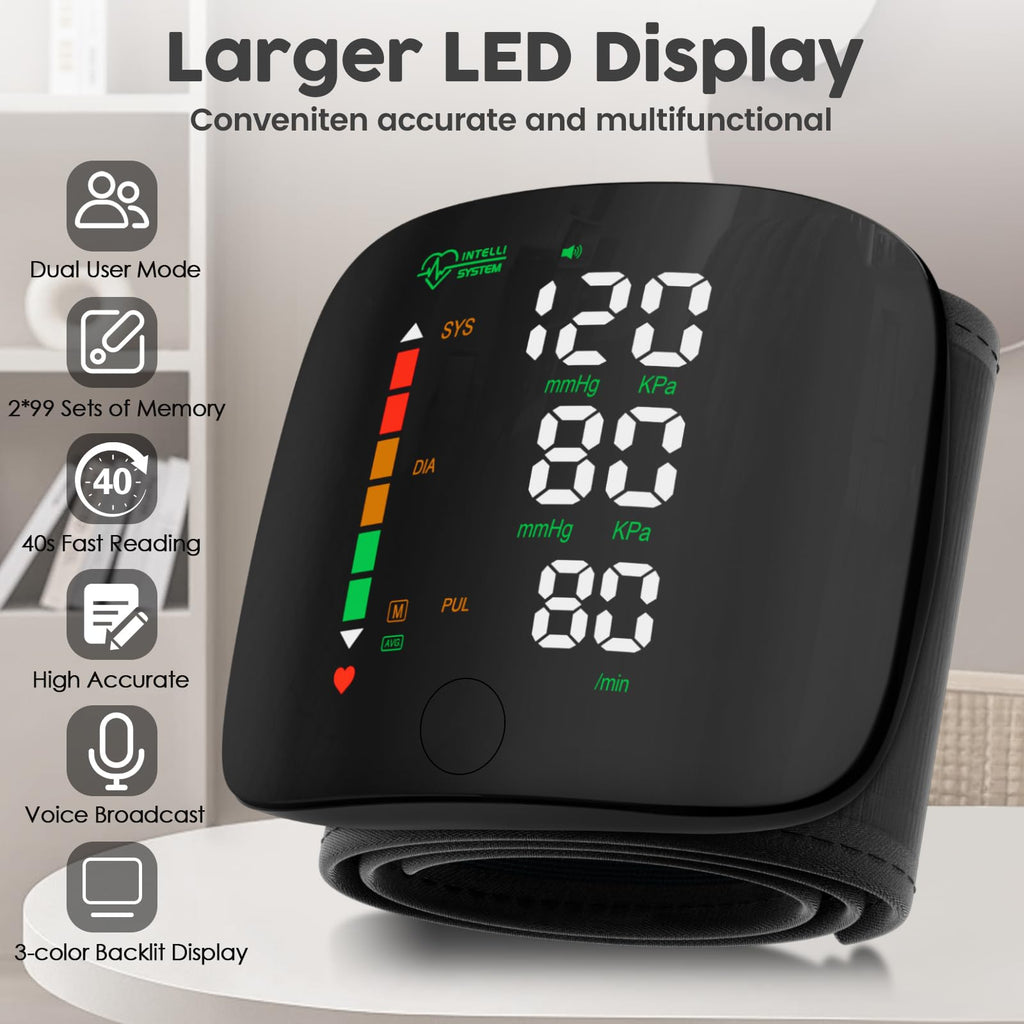 Wrist Blood Pressure Monitor Led Display Black P184