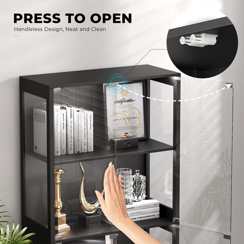 Black 4-Tier Display Cabinet with Glass Doors Z4247