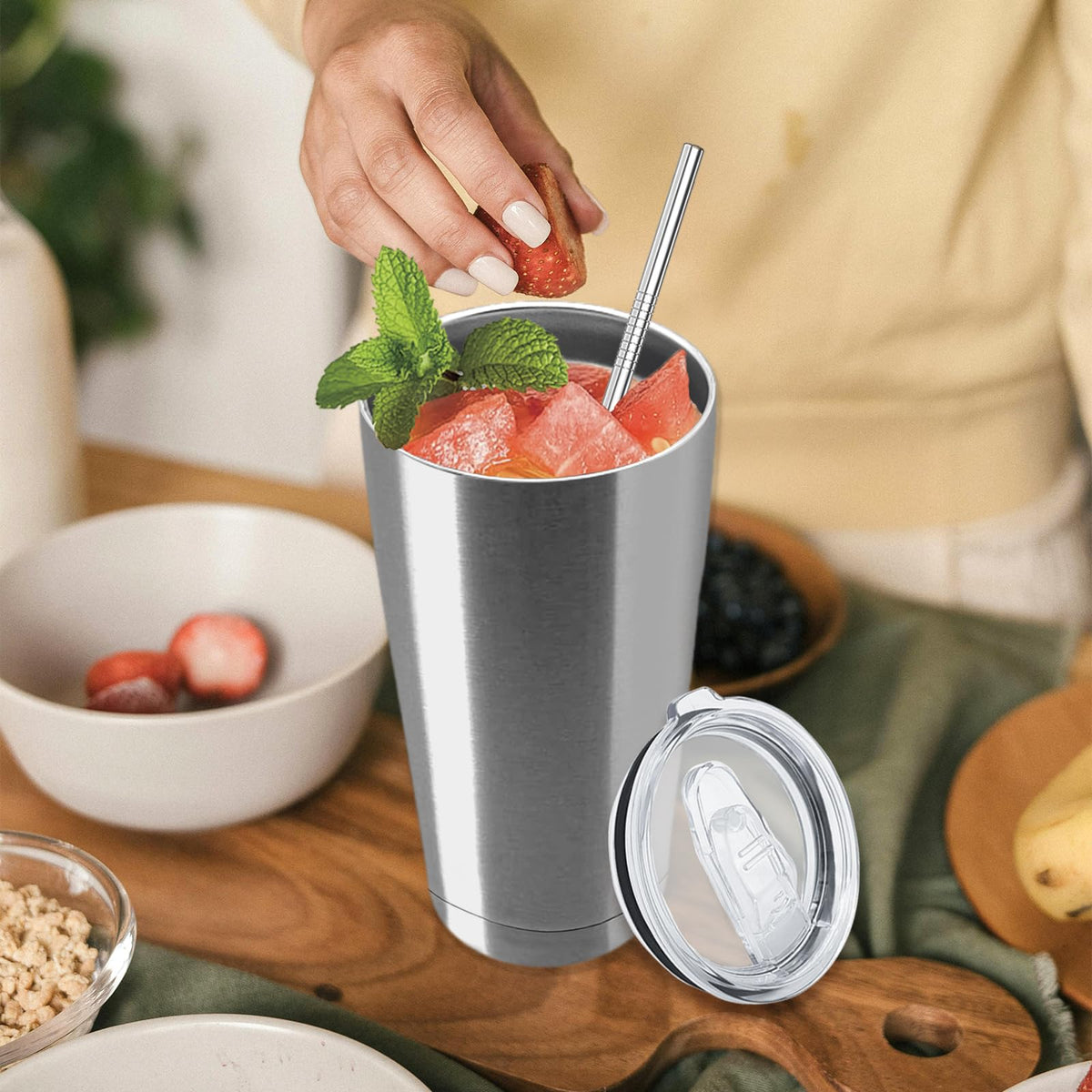 12 Pack Insulated Stainless Steel Tumbler with Lid and Straw V655