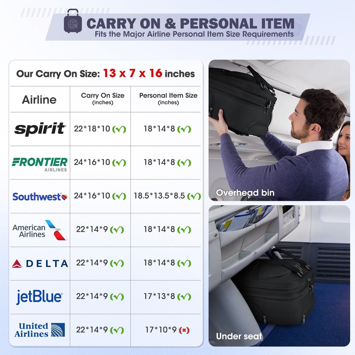 16-inch Lightweight Softside Underseat Carry On Luggage with Wheels Black Y35480