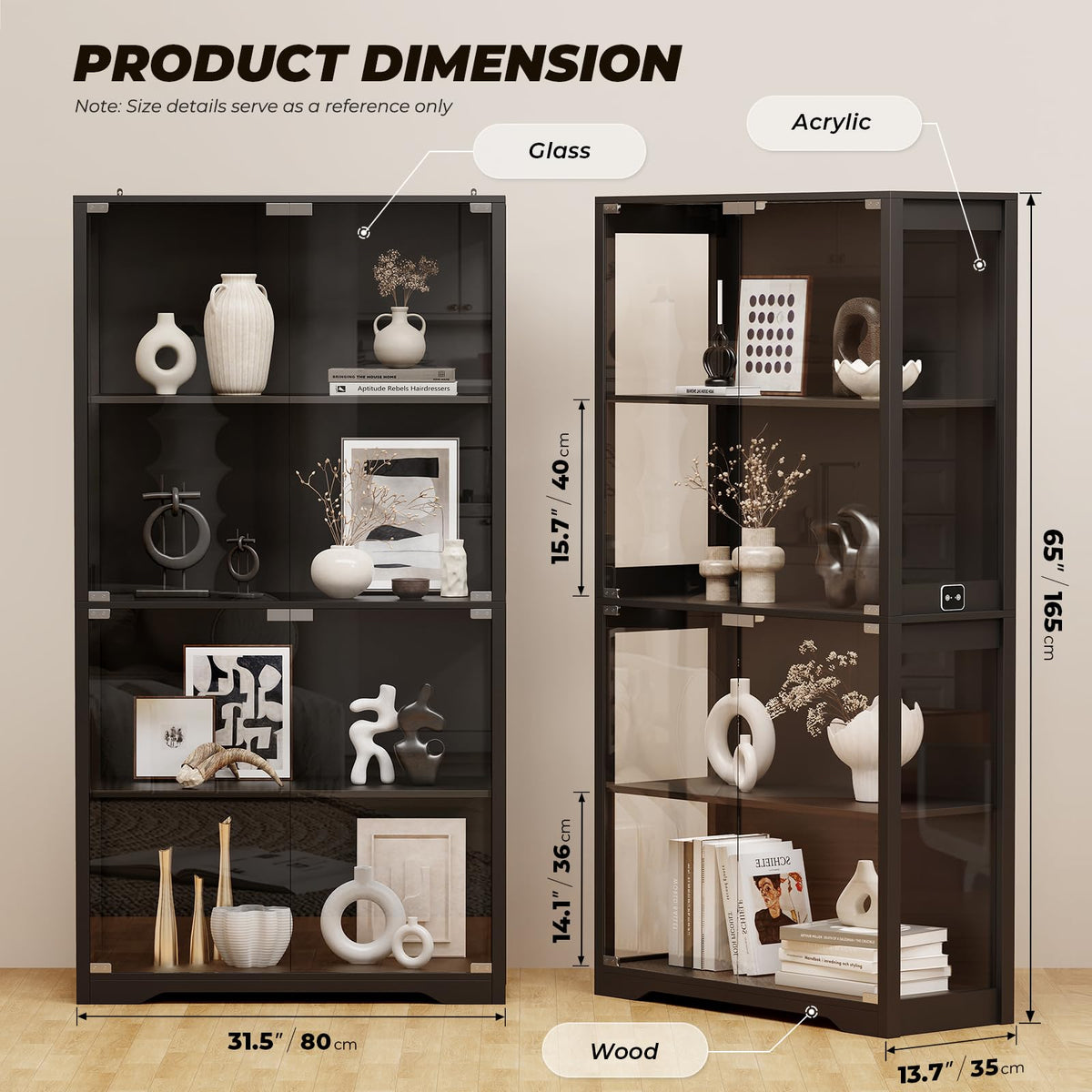 Black 4-Tier Display Cabinet with Glass Doors Z4247