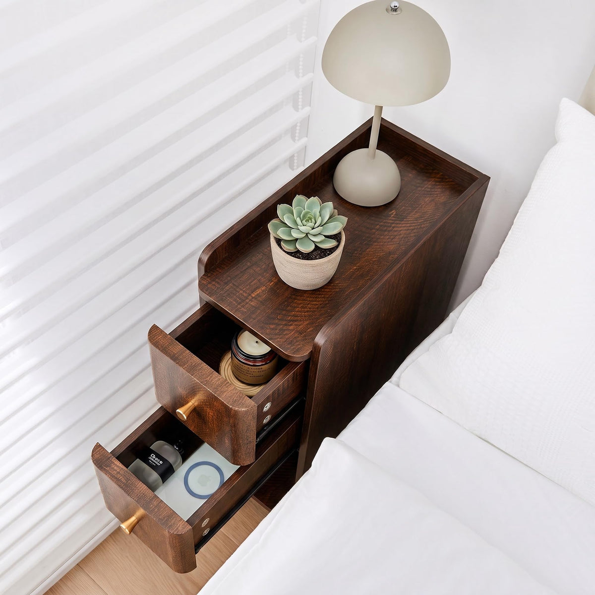 Wooden 2 Drawer Narrow Nightstand C239