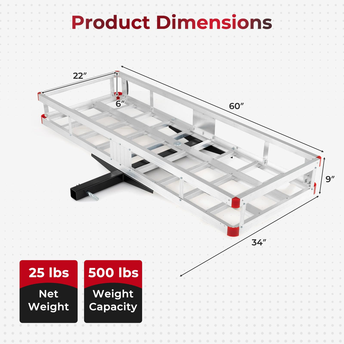 Aluminum Hitch Mount Cargo Carrier with 9" Side Rails, 500 lbs Capacity N977990