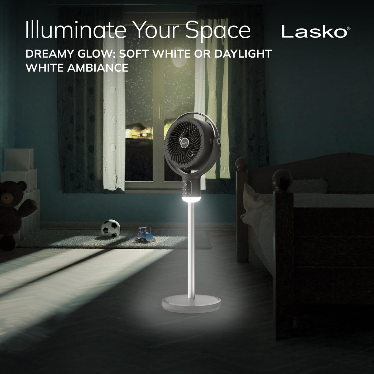 Pedestal Fan with Remote Control, Adjustable Height, Night Light, Gray M34894