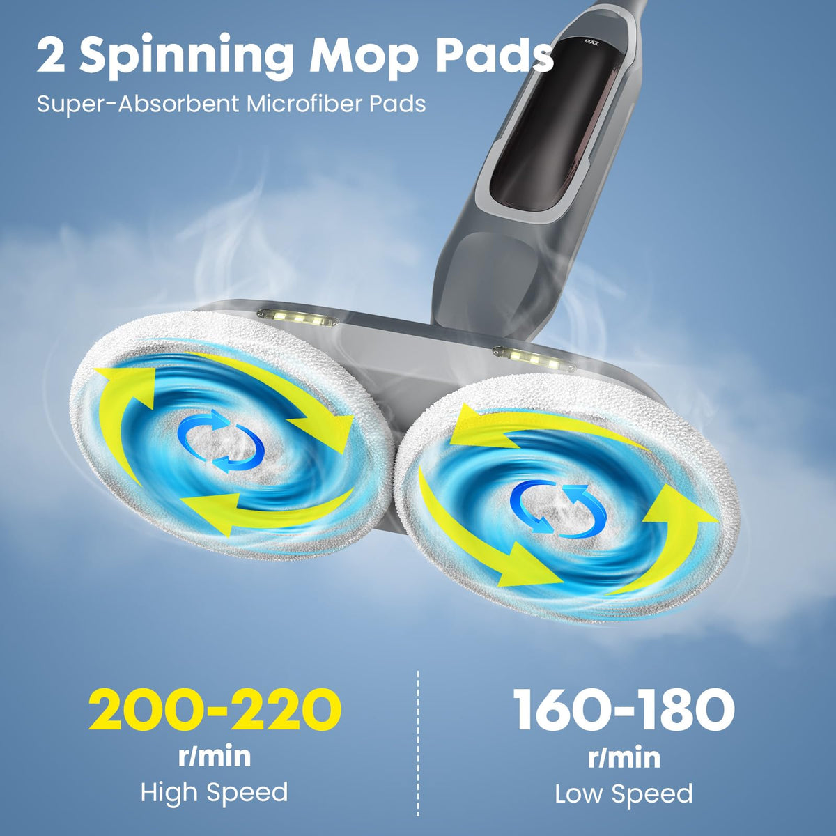 Spin Scrubbing Steam Mop, 4 Adjustable Steam Modes, Swivel Steering V508886