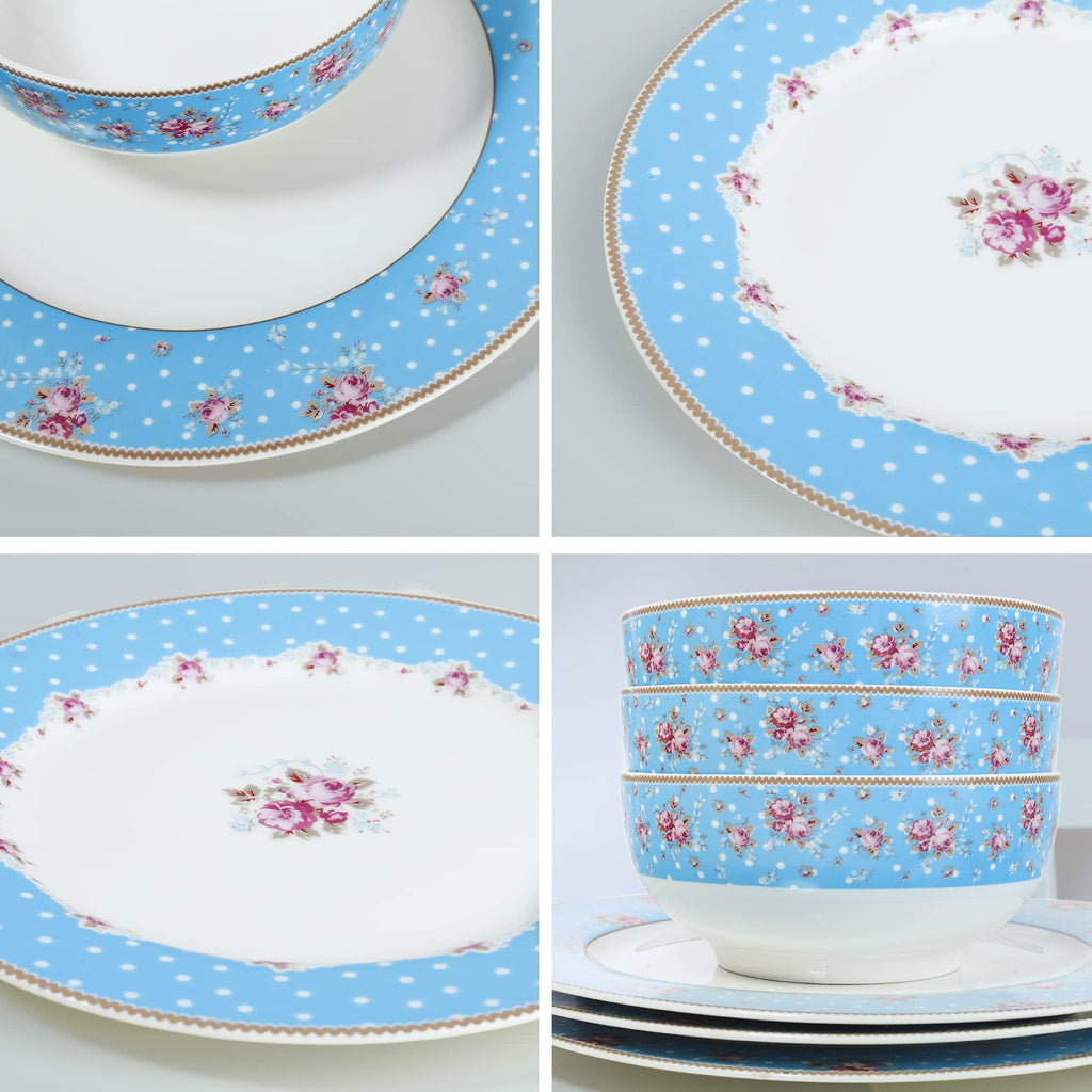 12 Piece Blue Floral Ceramic Dinnerware Set V158030
