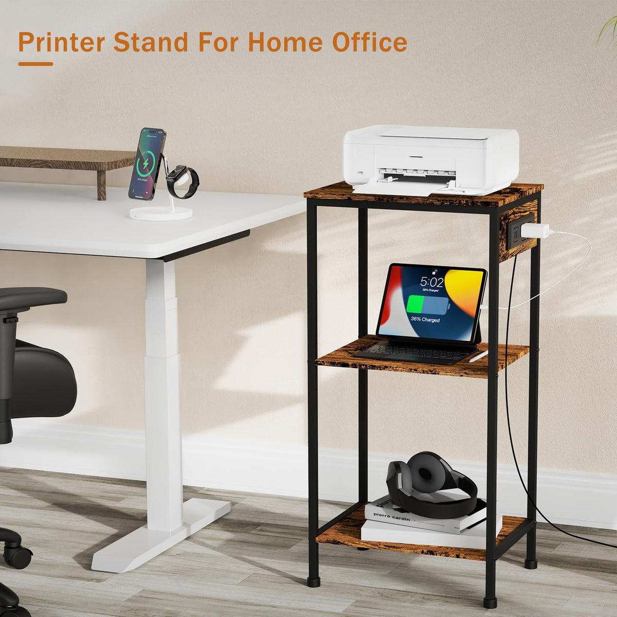 Tall End Table with Charging Station Y251073