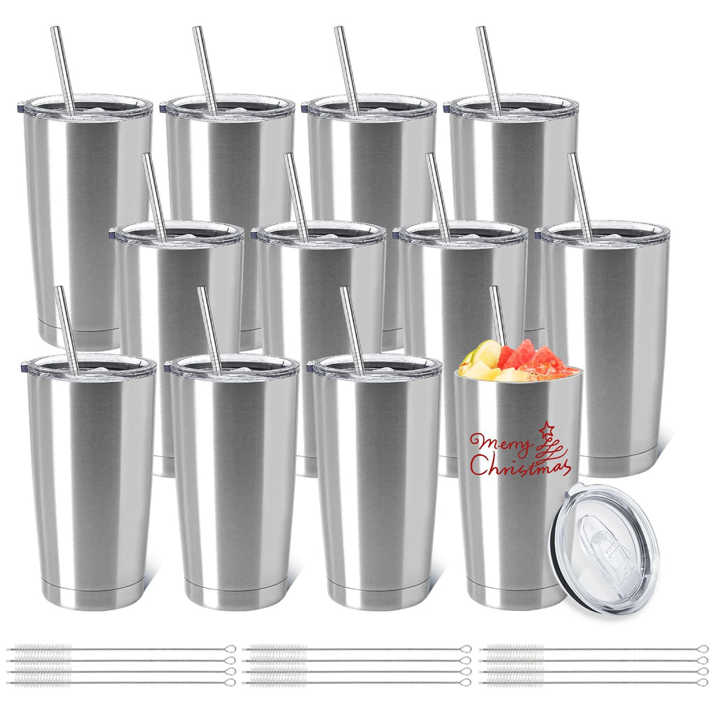 12 Pack Insulated Stainless Steel Tumbler with Lid and Straw V655